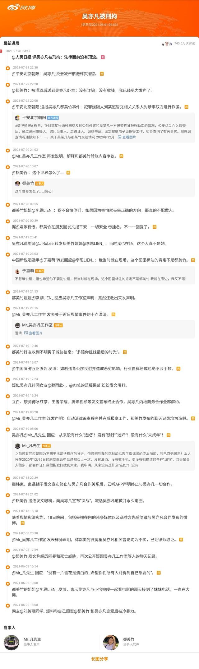 吴亦凡被拘后,其本人及工作室微博被封。苏芒马薇薇六六也被禁言