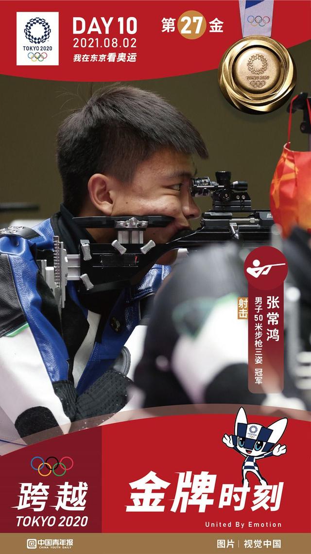 男子50米步枪三姿 00后张常鸿夺金完美收官