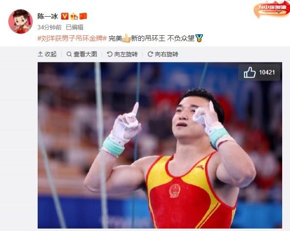 陈一冰祝贺刘洋:完美 新的吊环王 不负众望