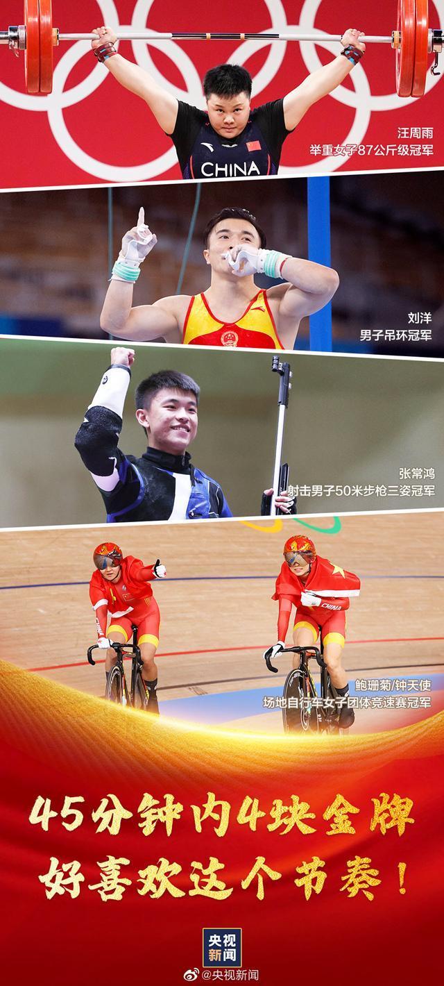 45分钟狂揽4金,单日收获5枚金牌 赛程过半,中国军团金牌数已超上届...