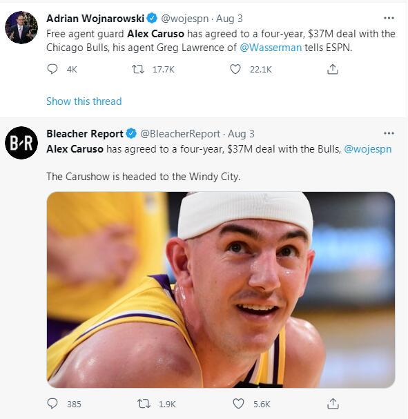 卡鲁索4年3700万签公牛!施罗德再度心碎,美媒曝他或沦为筹码