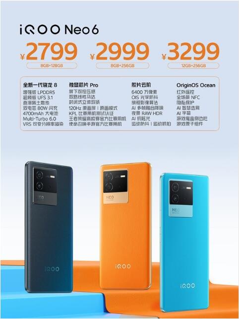 iQOO Neo6正式发布  8GB+128GB 2799元