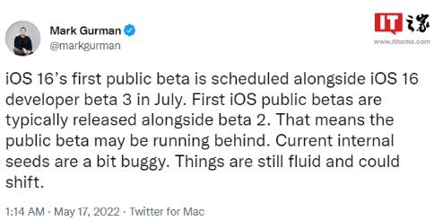 消息称因较多Bug 苹果 iOS 16 公测版推迟至 7 月发布