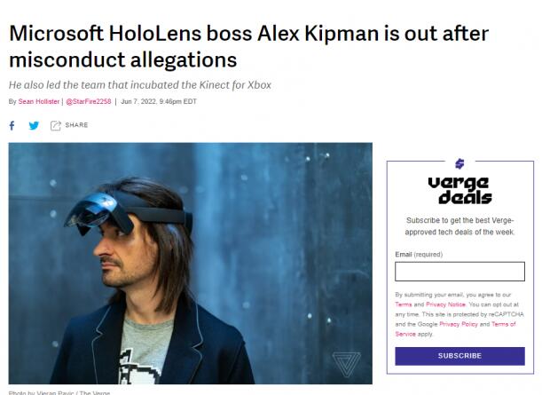 微软HoloLens项目主管 Kipman 因性骚扰等不当行为指控离职