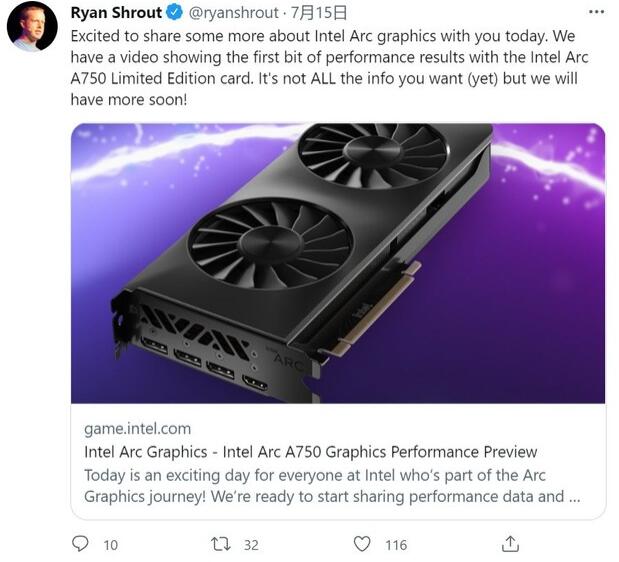 碾压RTX3060！英特尔锐炫Arc A750显卡性能官方演示 最大领先幅度 17%